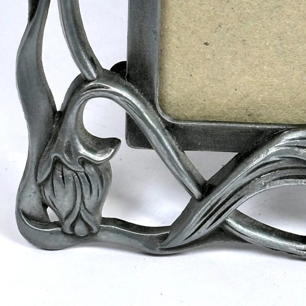 Vtg Art Nouveau Revival Floral Photo Frame Pewter Fairy Gothic Iris Floral Vine